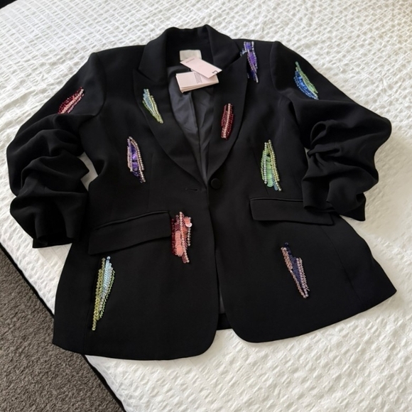 cinq a sept Jackets & Blazers - Cinq à Sept Black Blazer with Colorful Embellishments